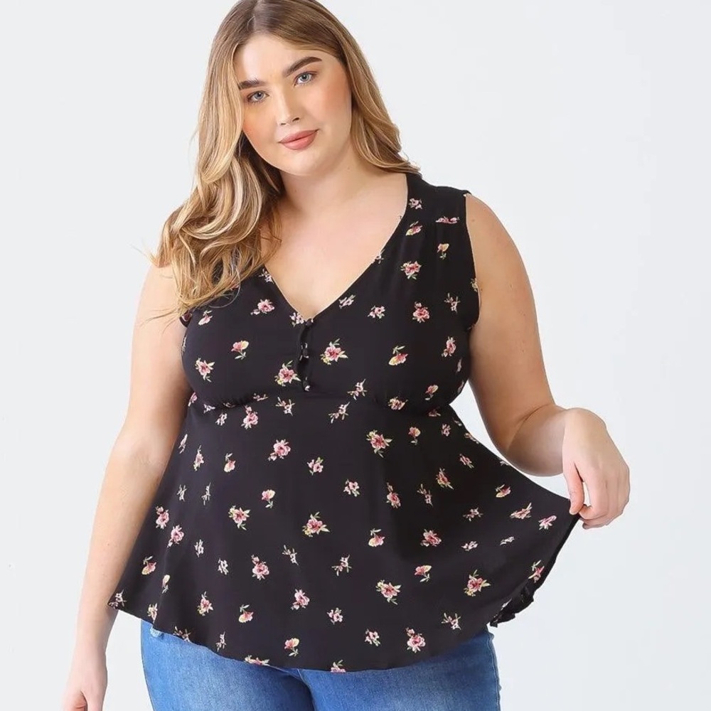Floral Black Sleeveless Top